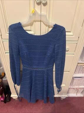 Blue Lace Long-Sleeve Fit & Flare Dress